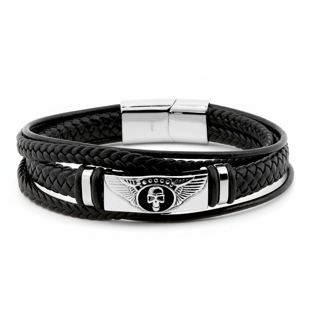 Bracelet Homme Acier Longueur 20cm Tête de Mort - Bracelet