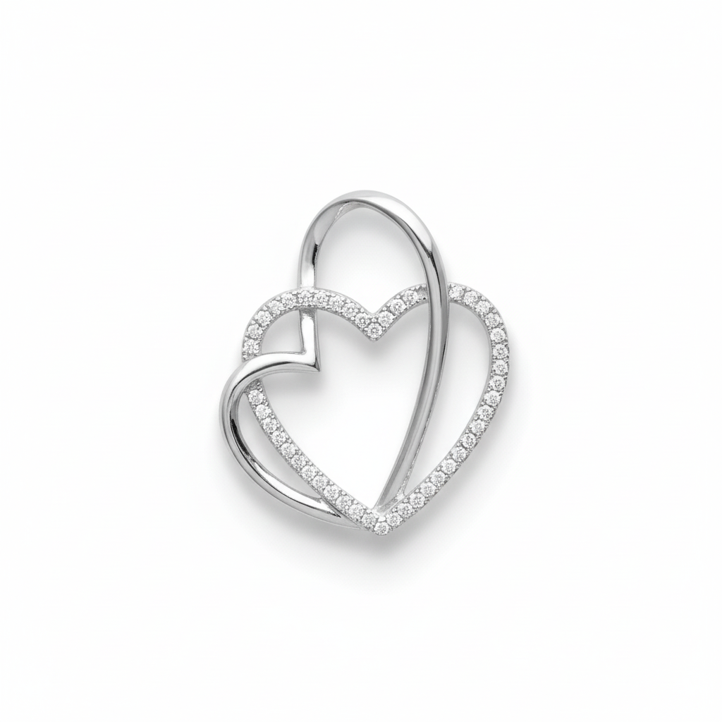 Pendentif Argent Rhodié Zirconium Coeurs